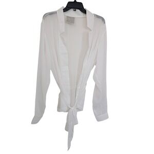 Orttu Men Sheer Star Neck Cardigan White Long Sleeve Chiffon Wrap Belt XL Kimono